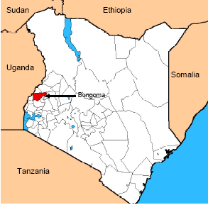 Map of Bungoma district Kenya